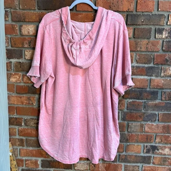 Jane + Delancey womens hooded short sleeve ruffle pullover tunic pink 2XL - Picture 5 of 5